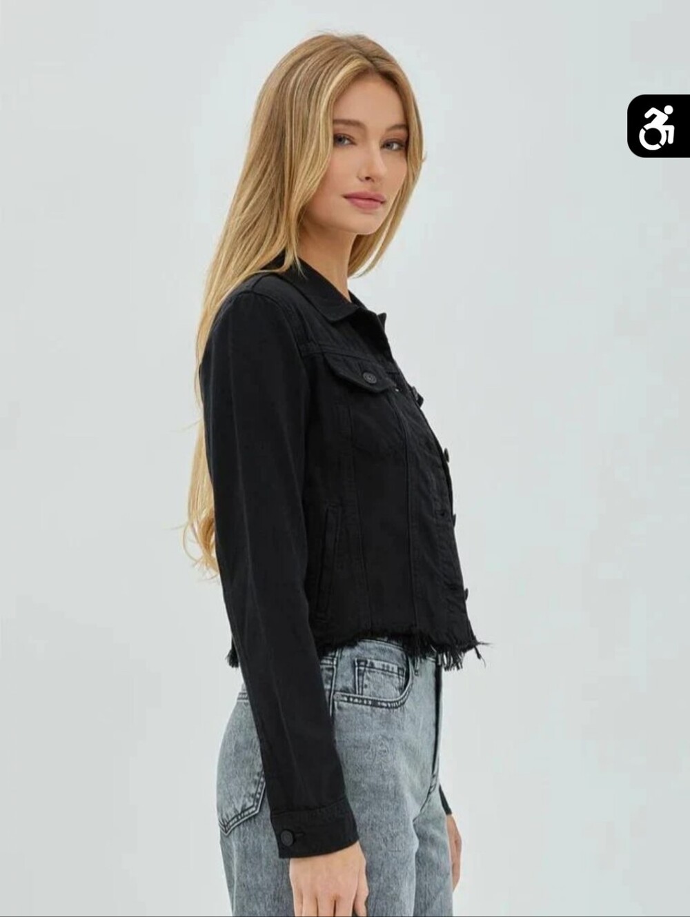 Anthropologie AG Distressed BLACK ROBYN Denim Jacket XS